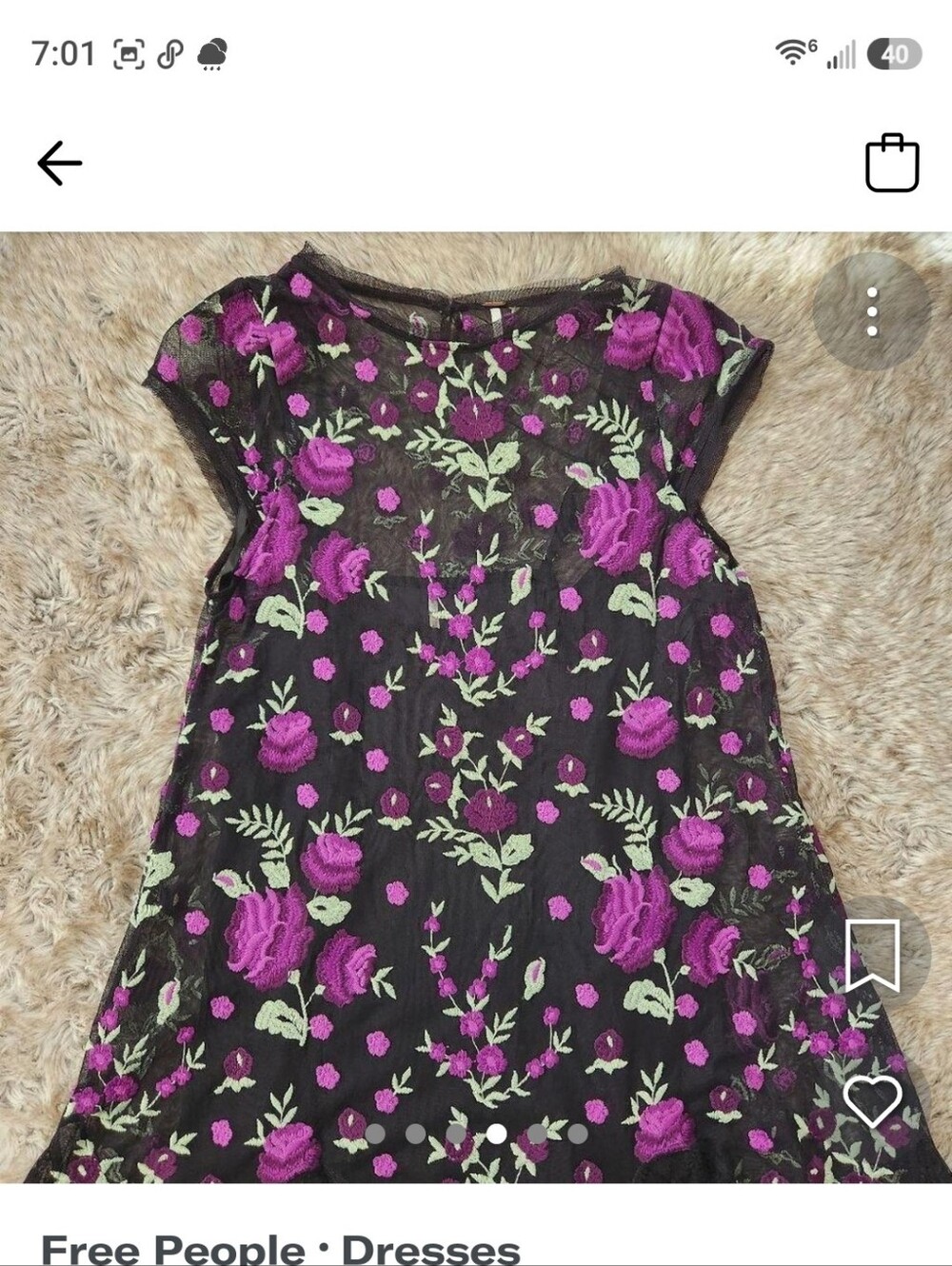 Free People Bright Sky Black Mesh Floral Embroidered Midi Max Dress - Picture 2 of 5